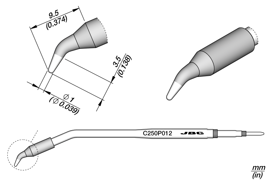 C250P012 - Conical Bent Cartridge Ø 1